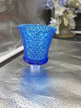 VTG Aqua Blue Hobnail Glass Votive Candle Holder Cup Peg CANDLEHOLDER